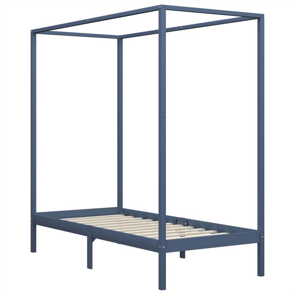 Canopy Bed Frame Grey Solid Pine Wood 100x200 cm
