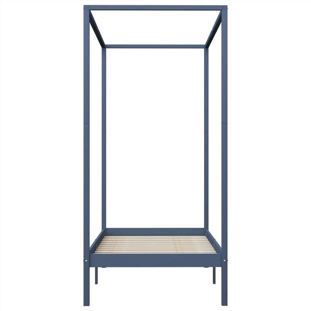 Canopy Bed Frame Grey Solid Pine Wood 100x200 cm