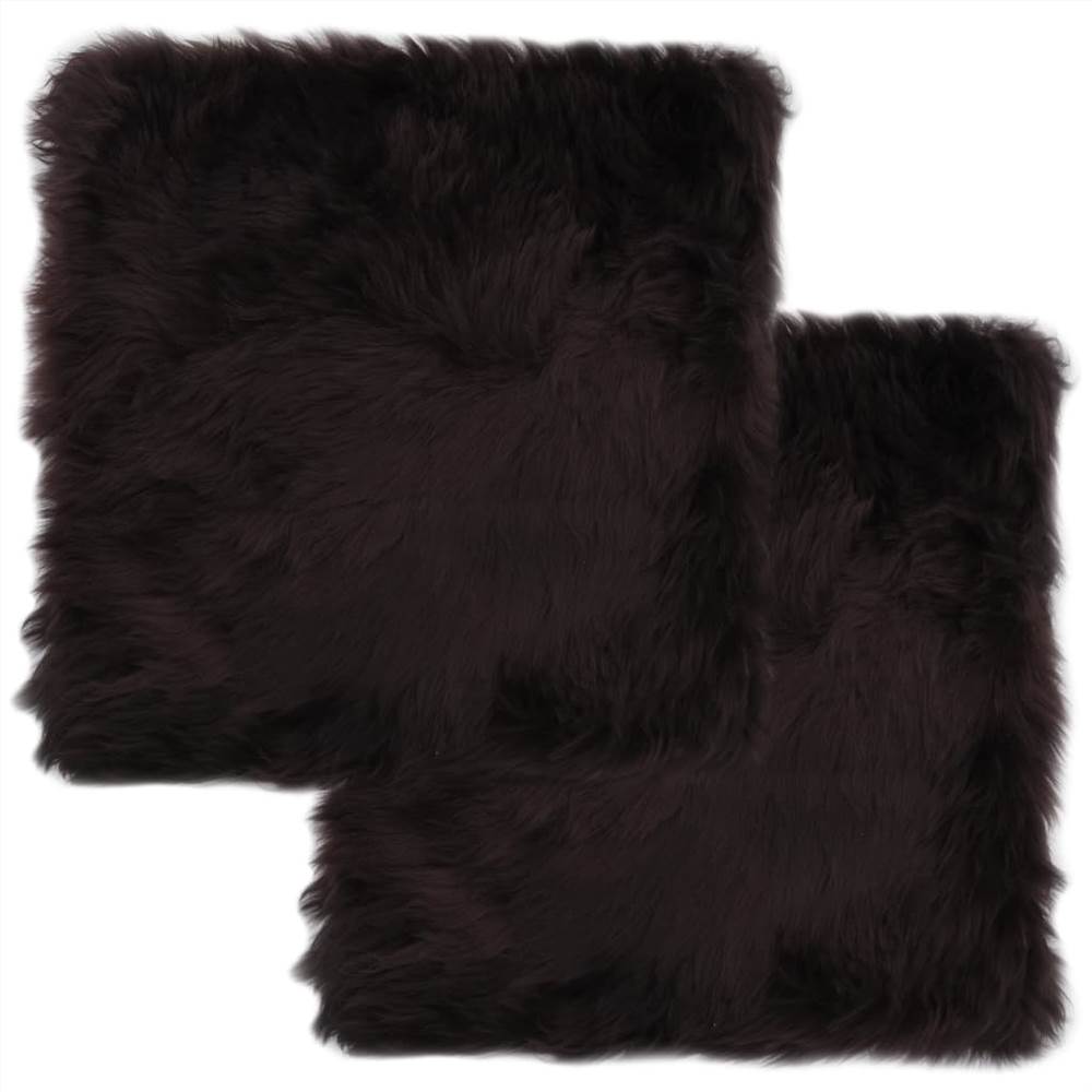 Chair Pads 2 pcs Brown 40x40 cm Genuine Sheepskin