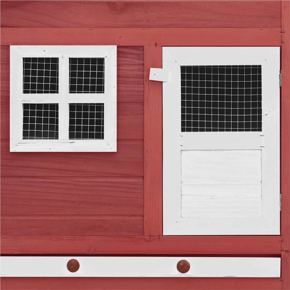 Chicken Coop with Nest Box Red and White Solid Fir Wood