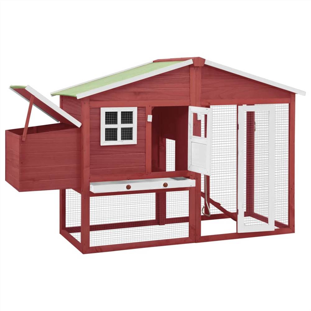 Chicken Coop with Nest Box Red and White Solid Fir Wood