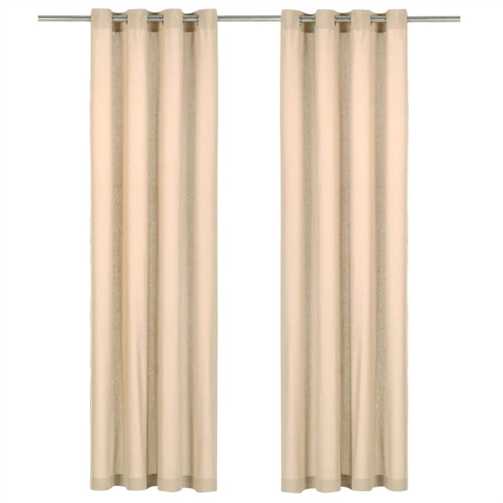 Curtains with Metal Rings 2 pcs Cotton 140x245 cm Beige