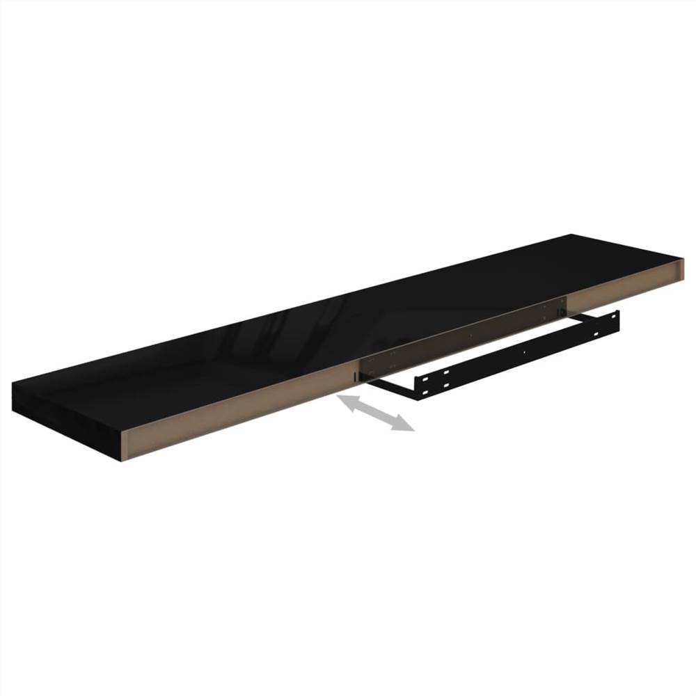 Floating Wall Shelves 2 pcs High Gloss Black 120x23.5x3.8 cm MDF