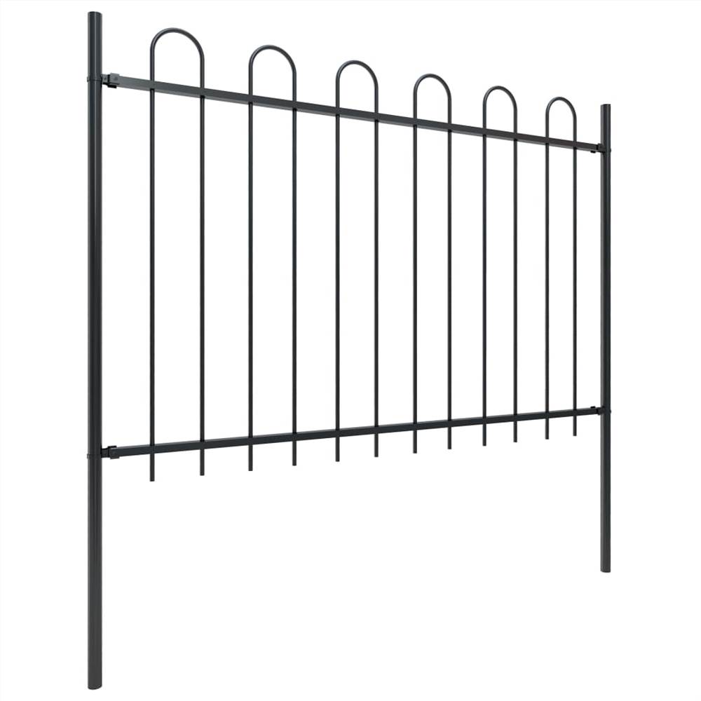 Garden Fence with Hoop Top Steel 11.9x1.2 m Black