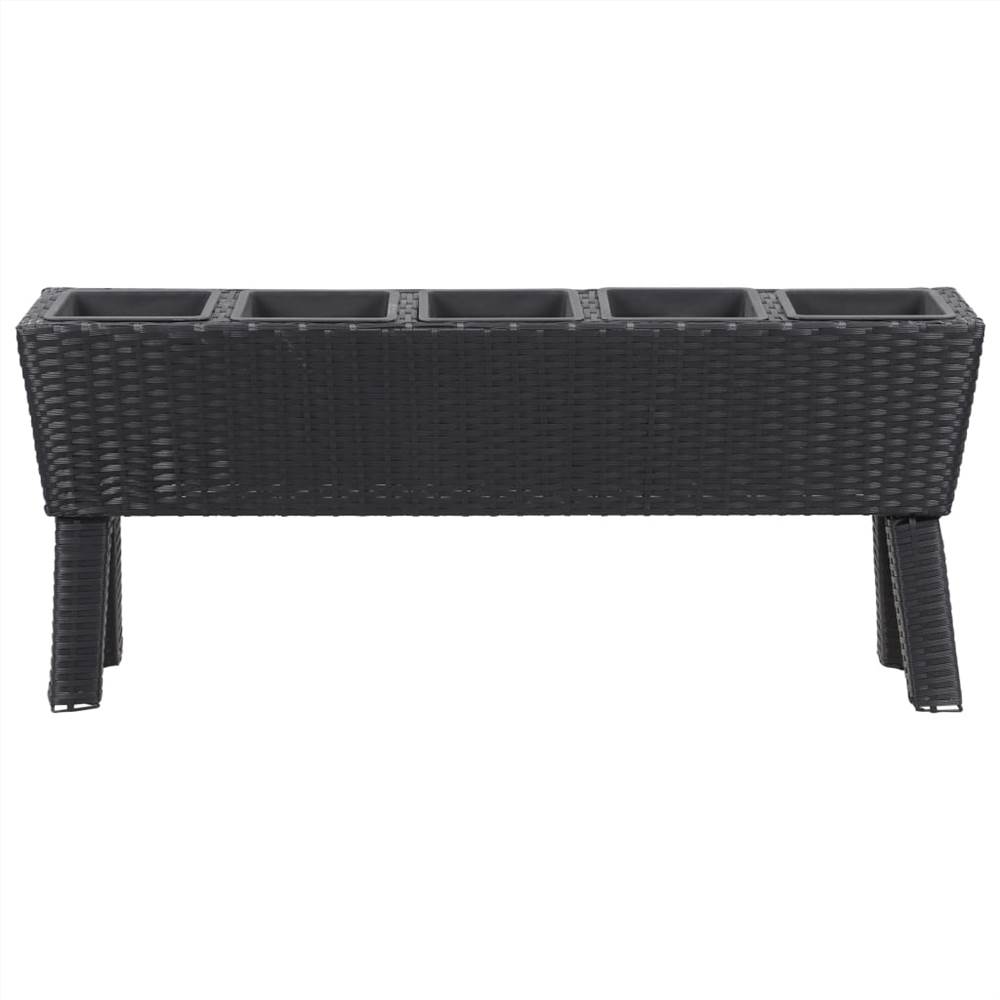 Garden Raised Bed with Legs and 5 Pots 118x25x50 cm Poly Rattan Black