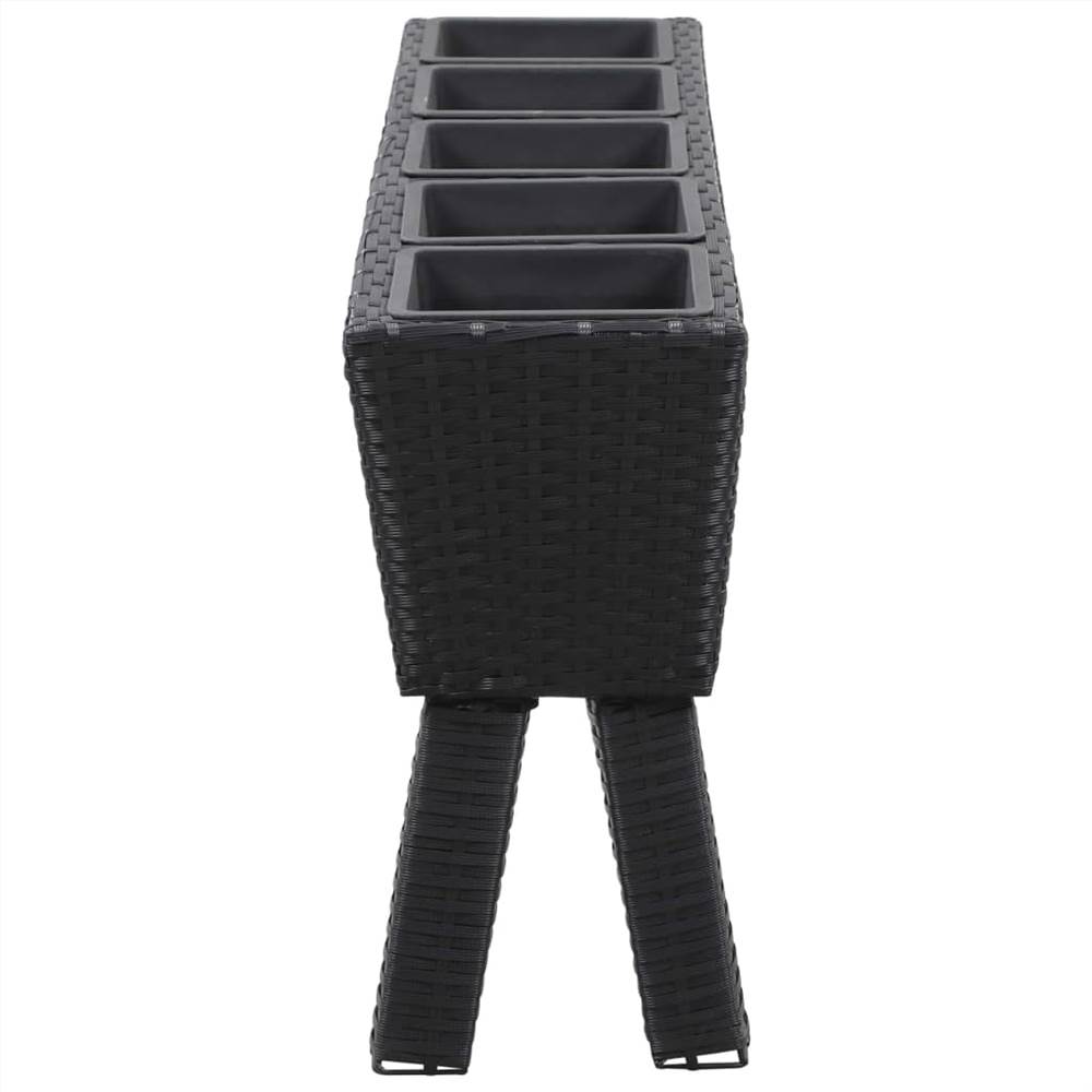 Garden Raised Bed with Legs and 5 Pots 118x25x50 cm Poly Rattan Black