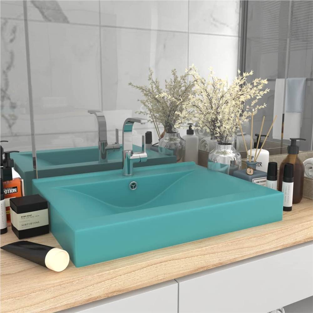 Luxury Basin with Faucet Hole Matt Light Green 60x46 cm Ceramic