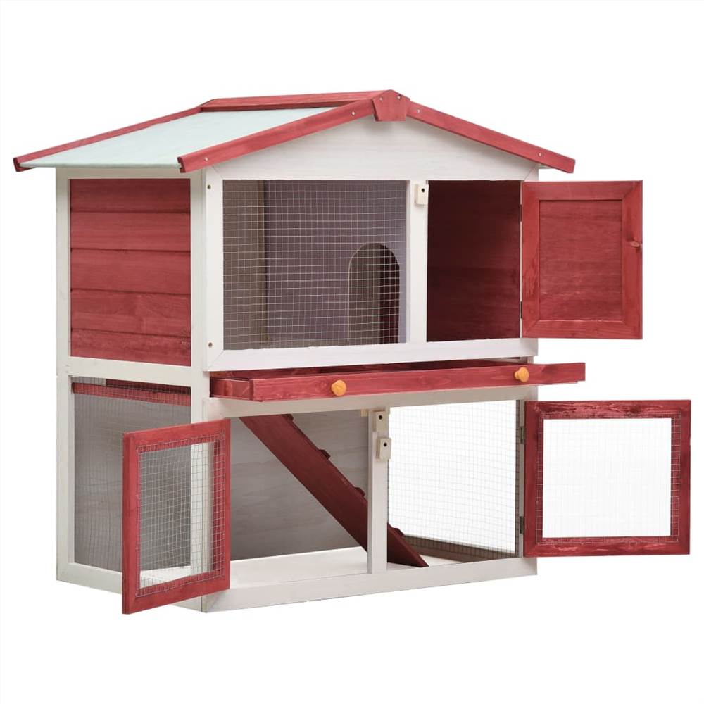 Outdoor Rabbit Hutch 3 Doors Red Wood