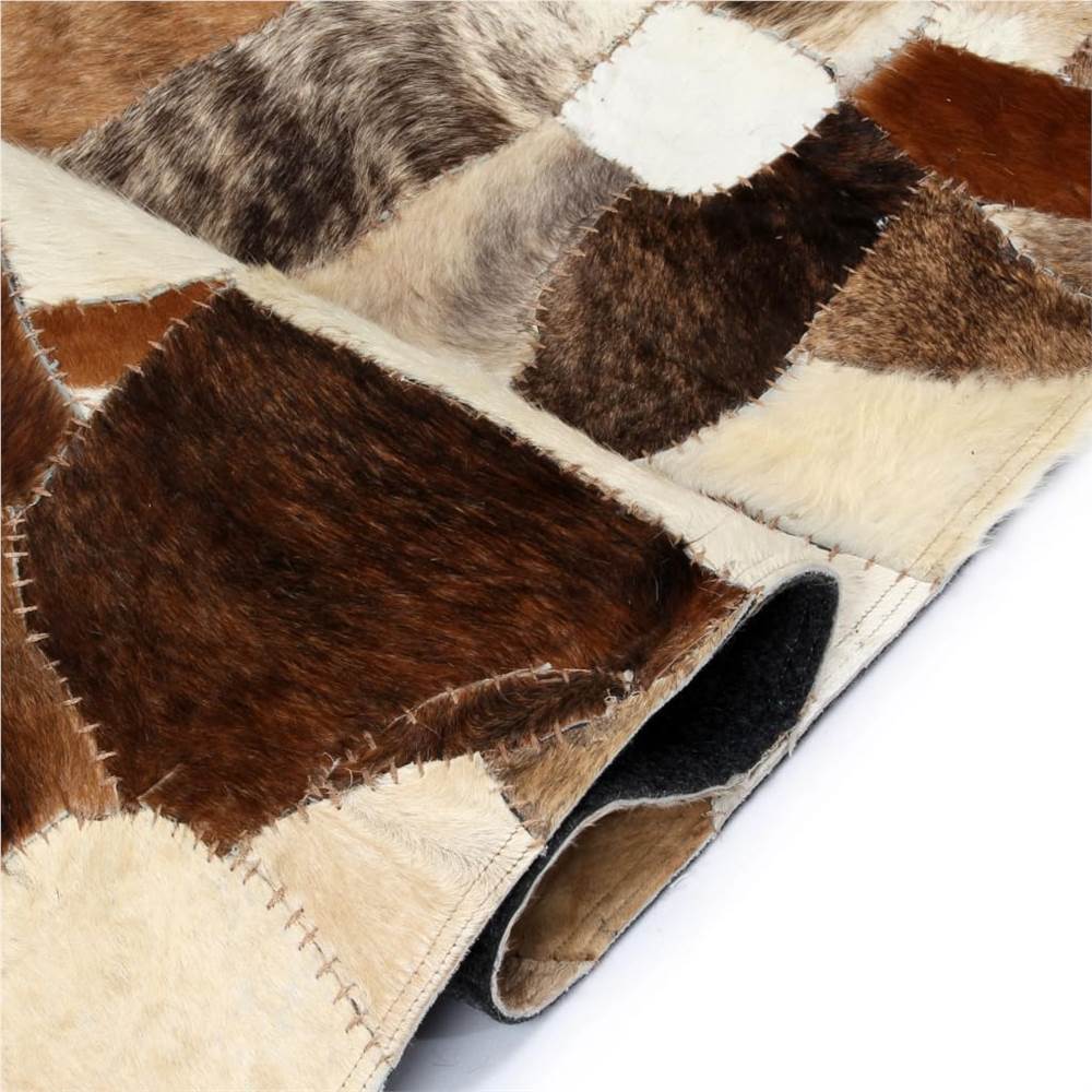 Rug Genuine Leather Patchwork 160x230 cm Random Brown/White