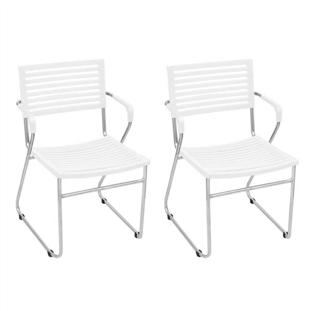 Stacking Dining Chairs 2 pcs White Plastic