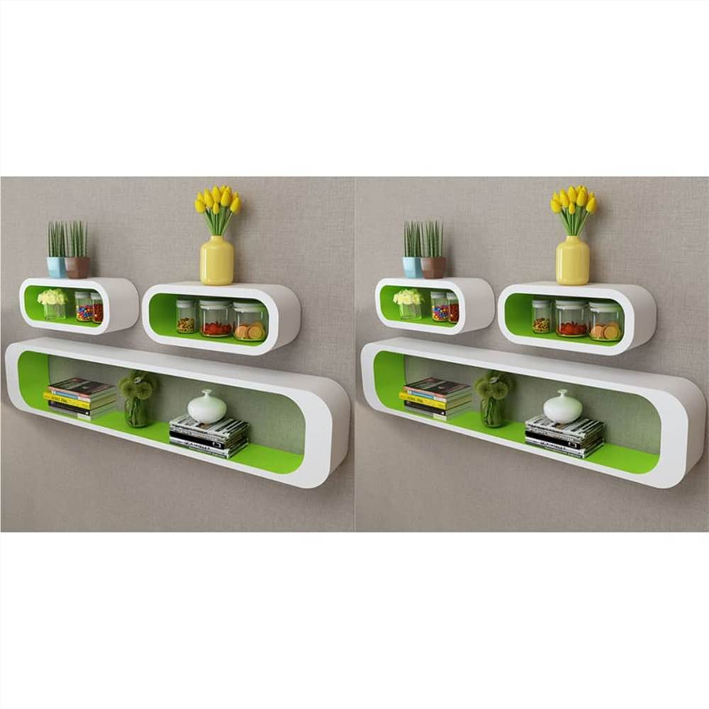Wall Cube Shelves 6 pcs Green and White