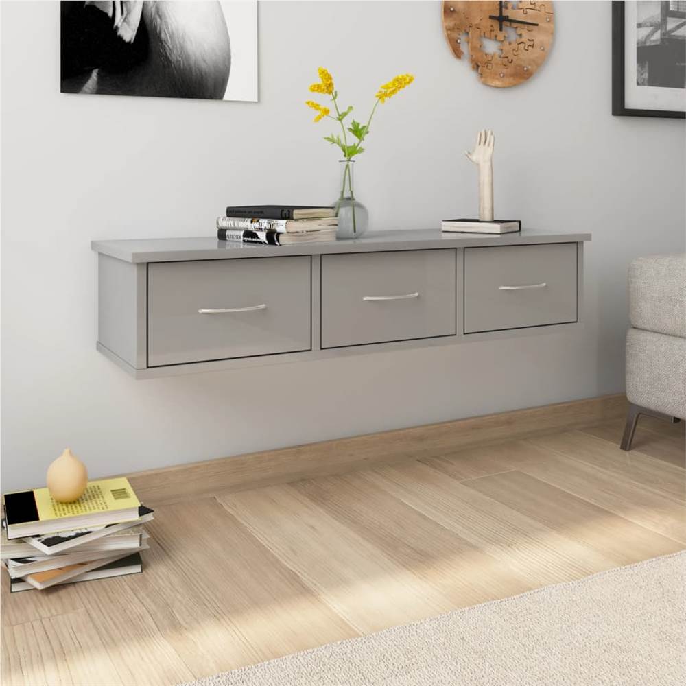 Wall Drawer Shelf High Gloss Grey 88x26x18.5 cm Chipboard