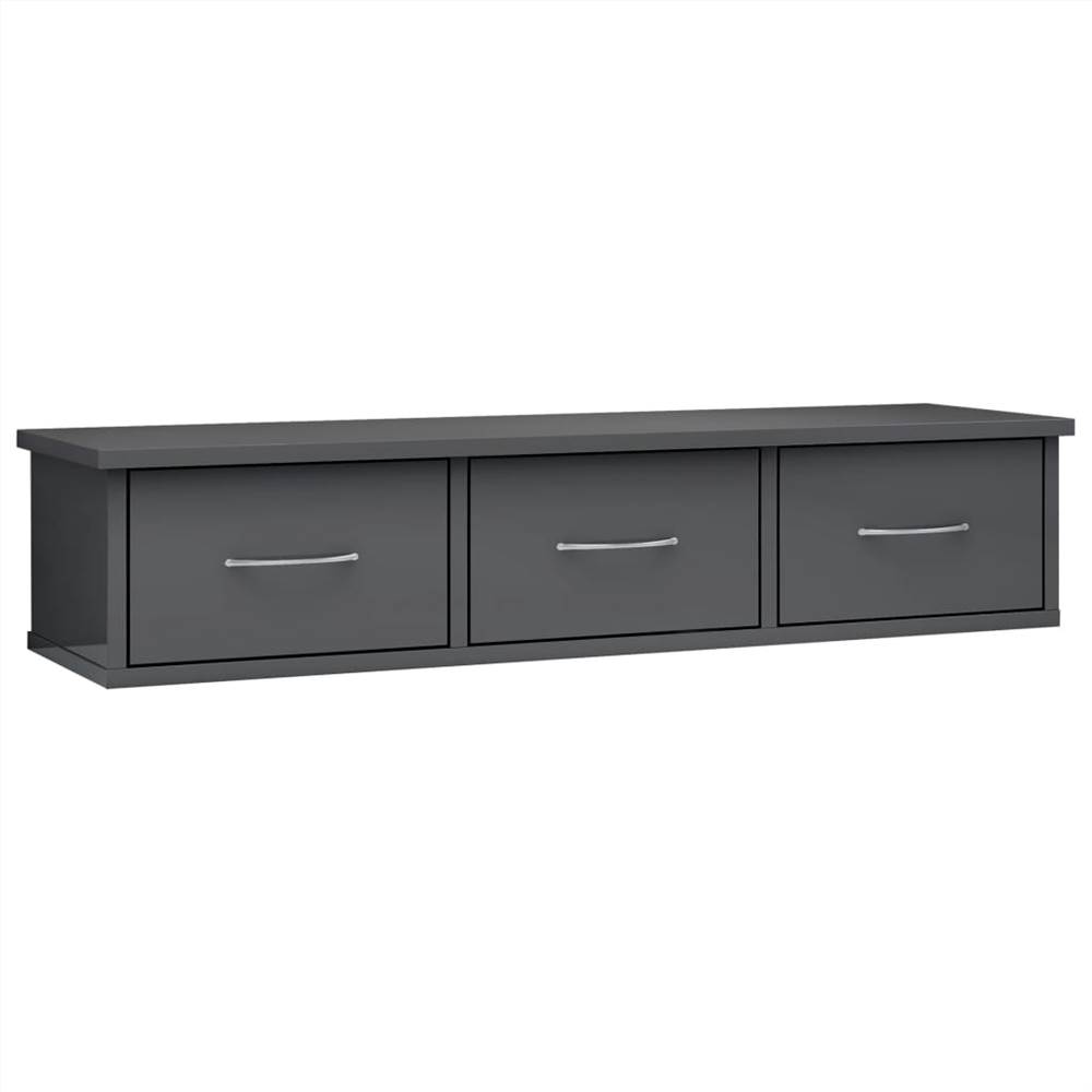 Wall Drawer Shelf High Gloss Grey 88x26x18.5 cm Chipboard