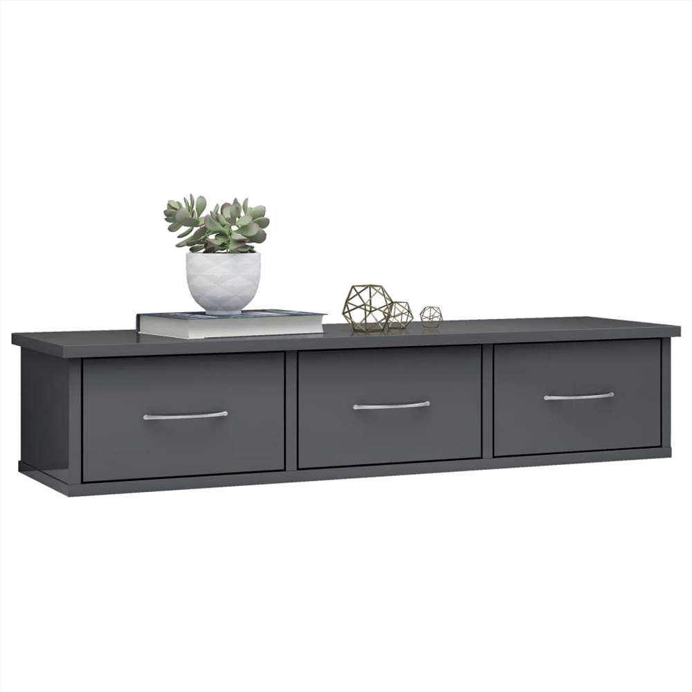 Wall Drawer Shelf High Gloss Grey 88x26x18.5 cm Chipboard