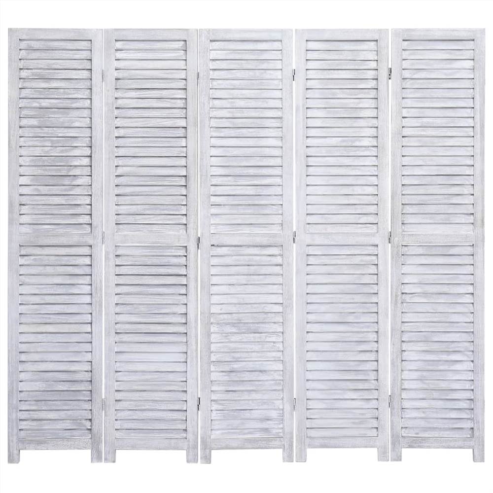 5-Panel Room Divider Grey 175x165 cm Wood
