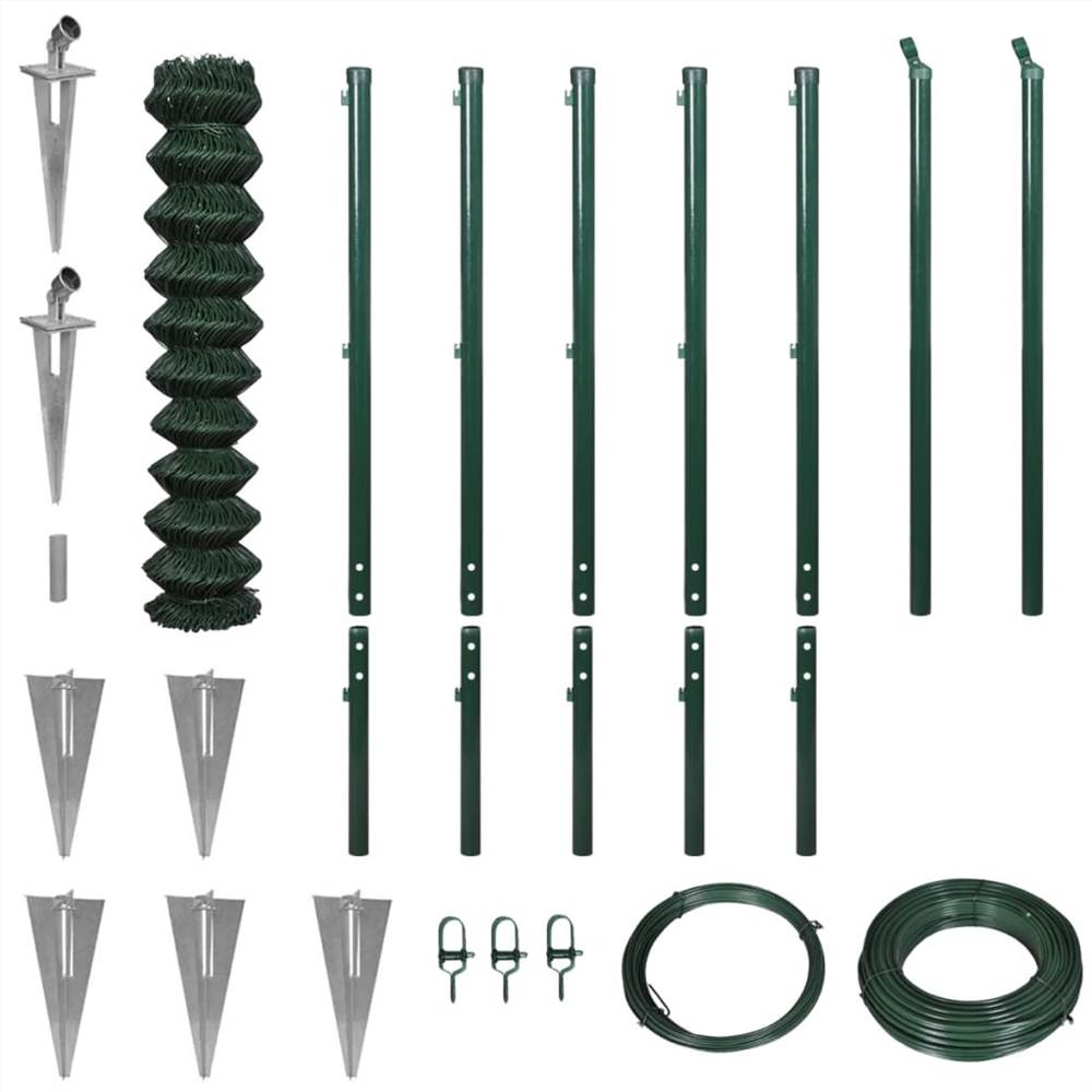 Chain Link Fence with Spike Anchors 1.97x15 m Green