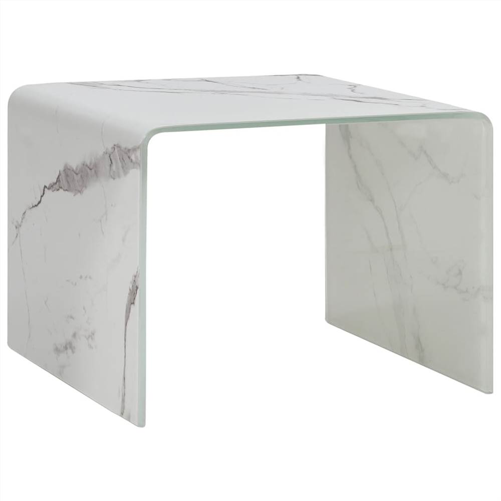 Coffee Table White Marble 50x50x45 cm Tempered Glass