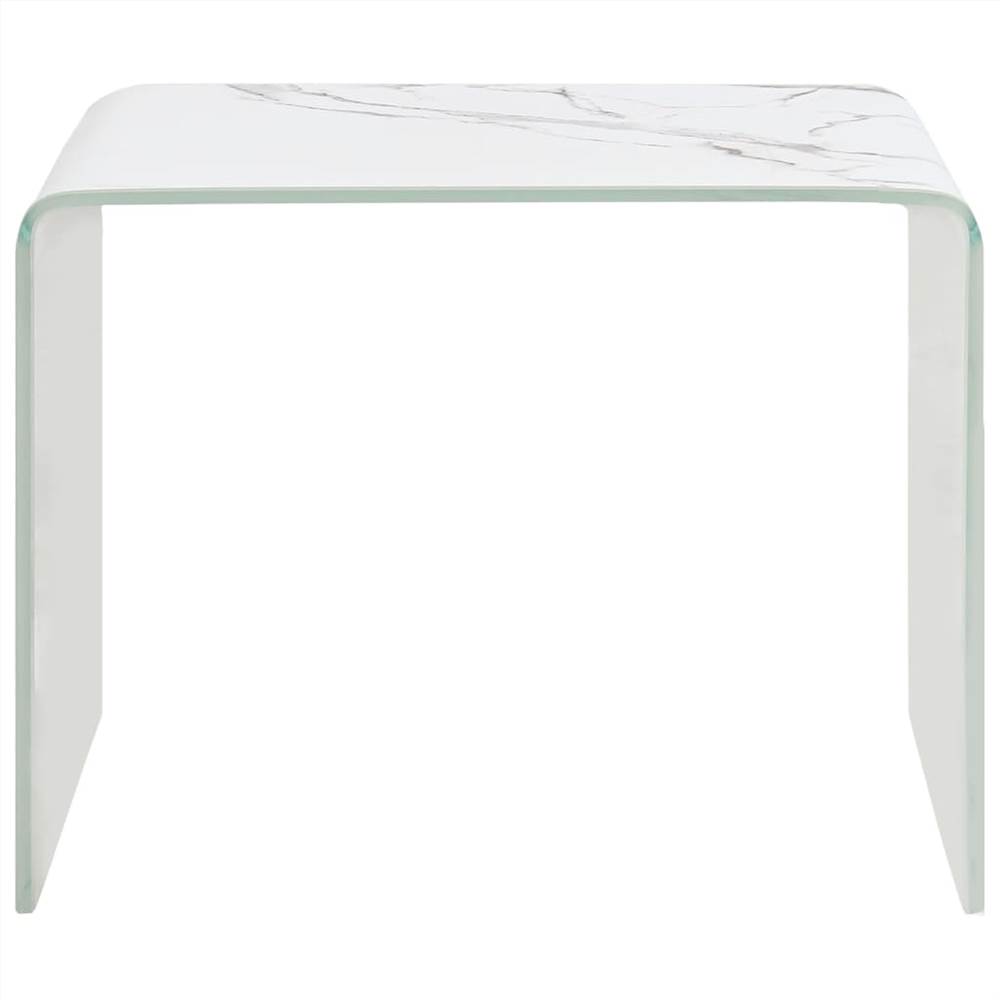 Coffee Table White Marble 50x50x45 cm Tempered Glass