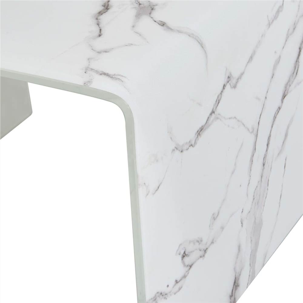 Coffee Table White Marble 50x50x45 cm Tempered Glass