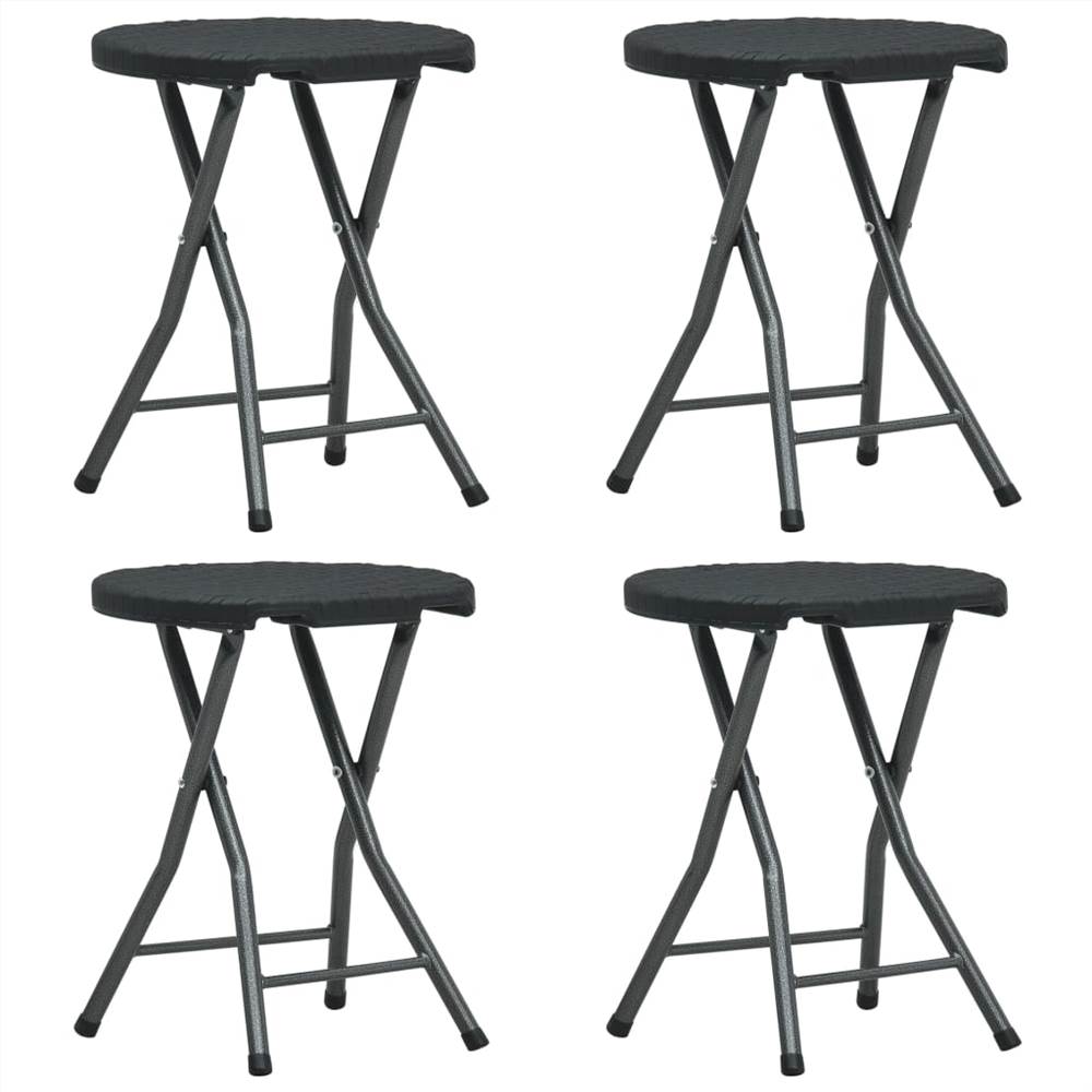 Folding Garden Stools 4 pcs Black HDPE Rattan Look