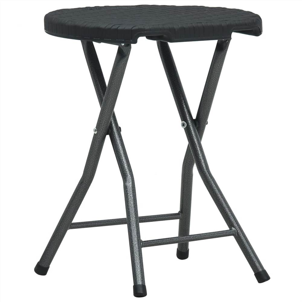 Folding Garden Stools 4 pcs Black HDPE Rattan Look