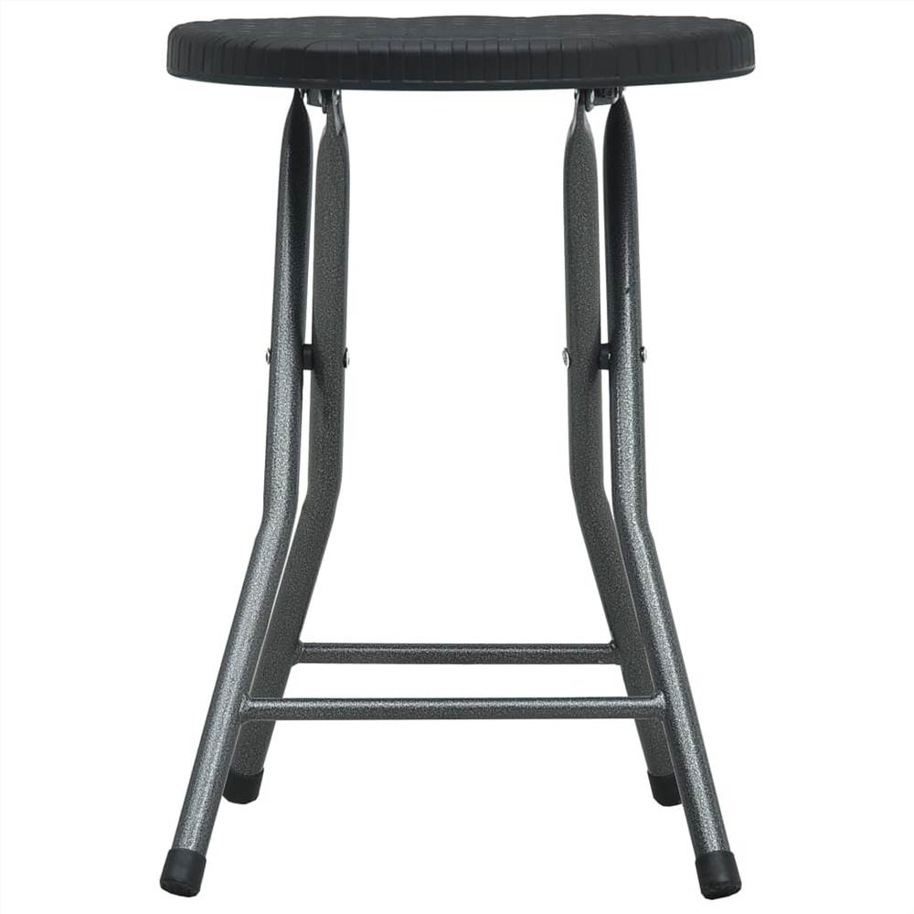 Folding Garden Stools 4 pcs Black HDPE Rattan Look