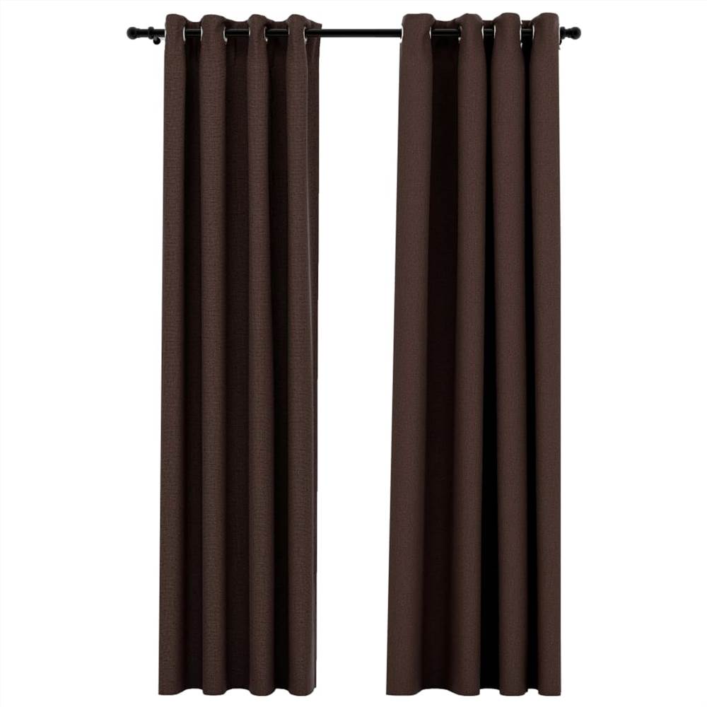 Linen-Look Blackout Curtains with Grommets 2pcs Taupe 140x245cm