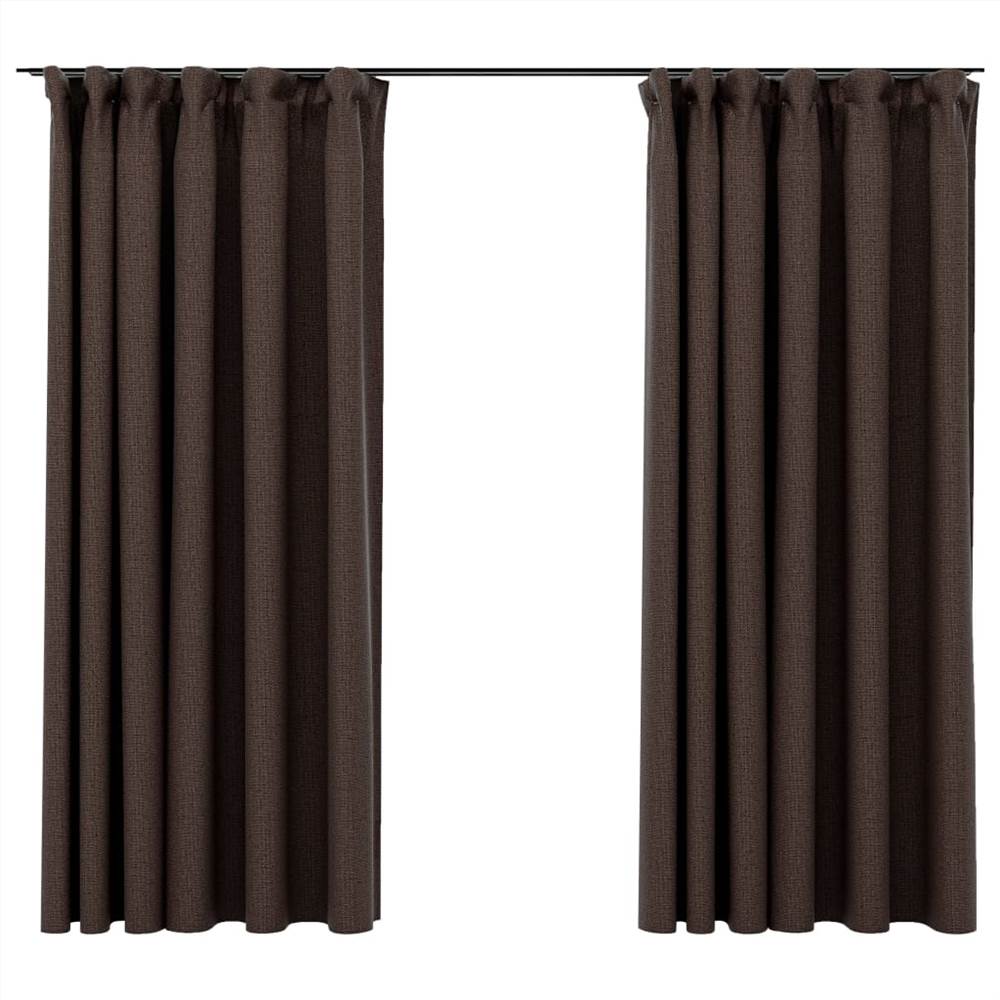 Linen-Look Blackout Curtains with Hooks 2 pcs Taupe 140x175 cm