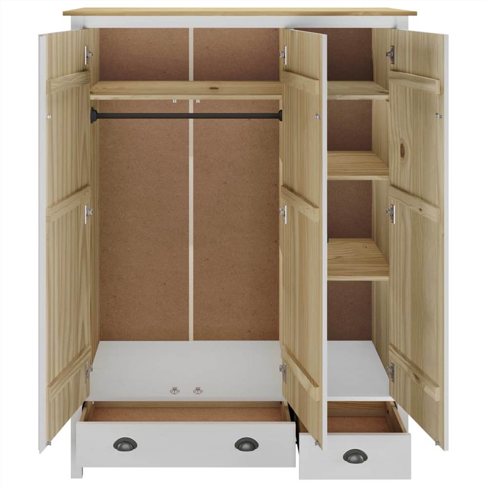 3-Door Wardrobe Hill Range White 127x50x170 cm Solid Pine Wood