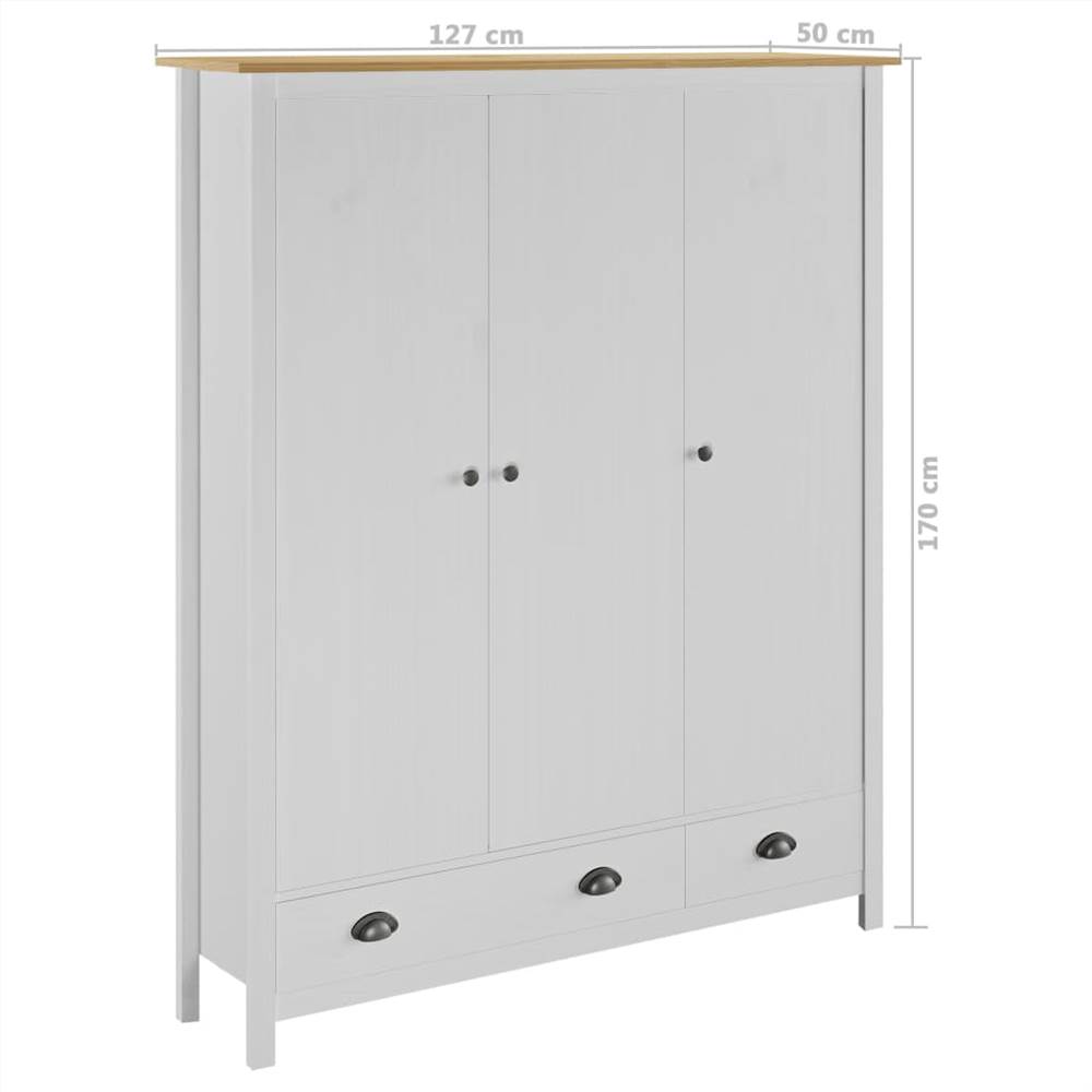 3-Door Wardrobe Hill Range White 127x50x170 cm Solid Pine Wood