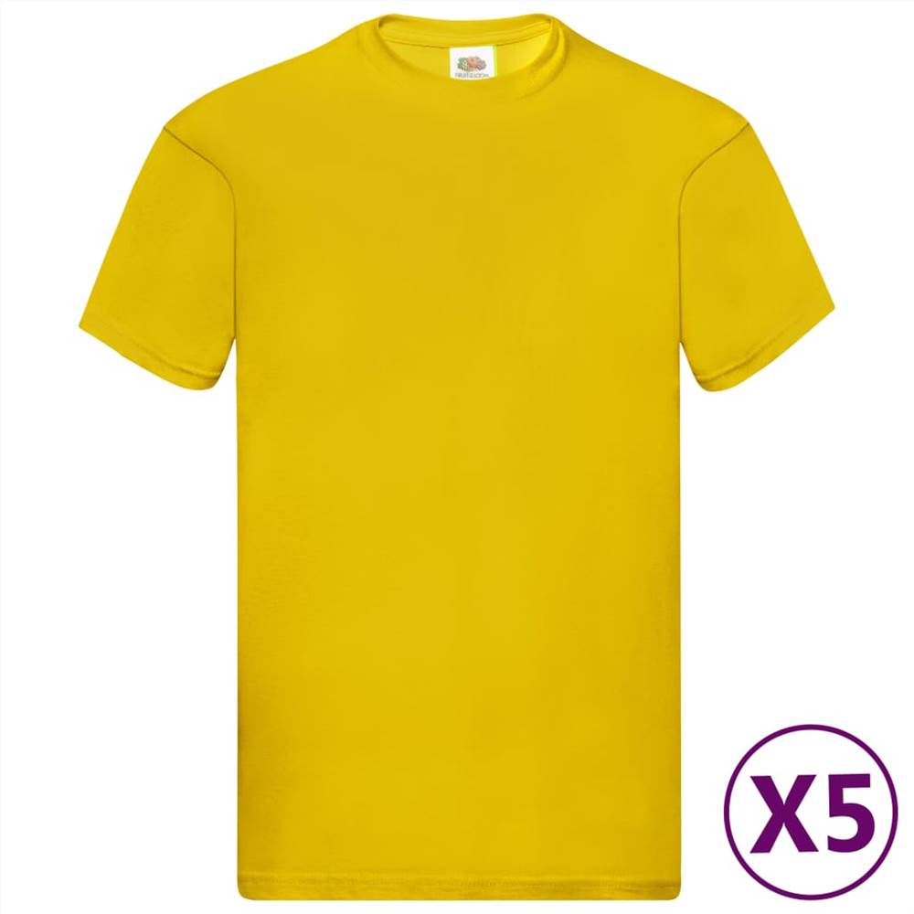 Fruit of the Loom Original T-shirts 5 pcs Yellow L Cotton