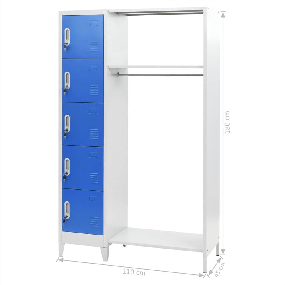 Locker Cabinet with Coat Rack Blue and Grey 110x45x180 cm Metal