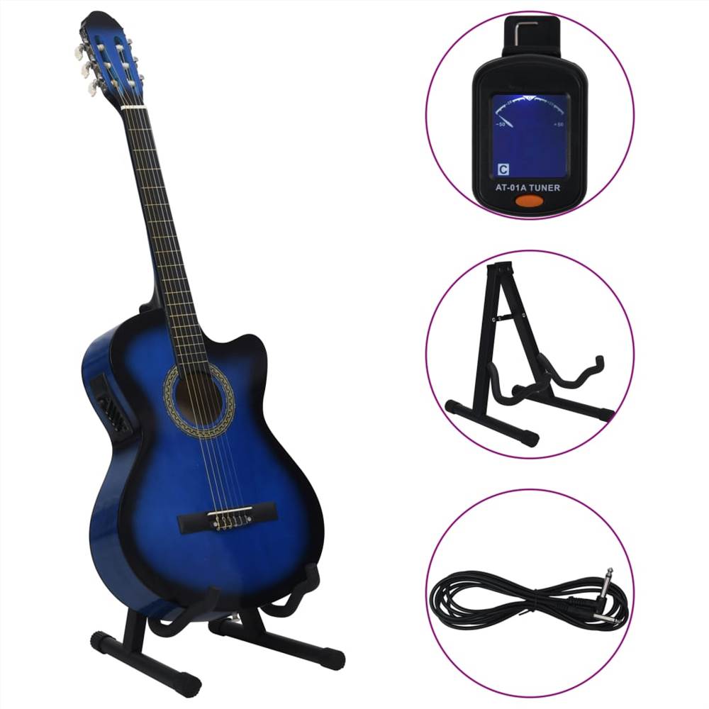 12 Piece Western Guitar Set with Equalizer and 6 Strings Blue