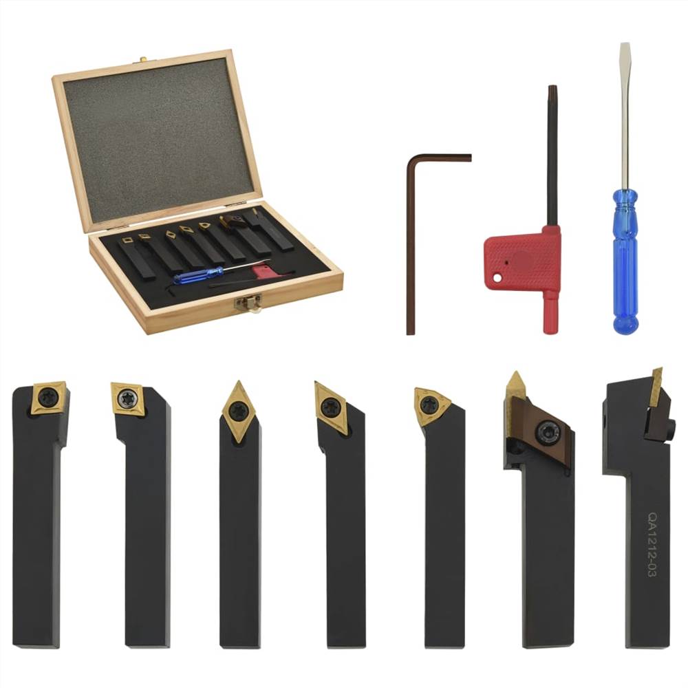 12 Pieces Indexable Turning Tool Set 12x12 mm 80 mm