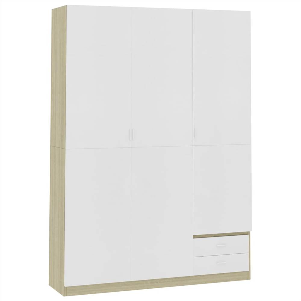 3-Door Wardrobe White and Sonoma Oak 120x50x180 cm Chipboard