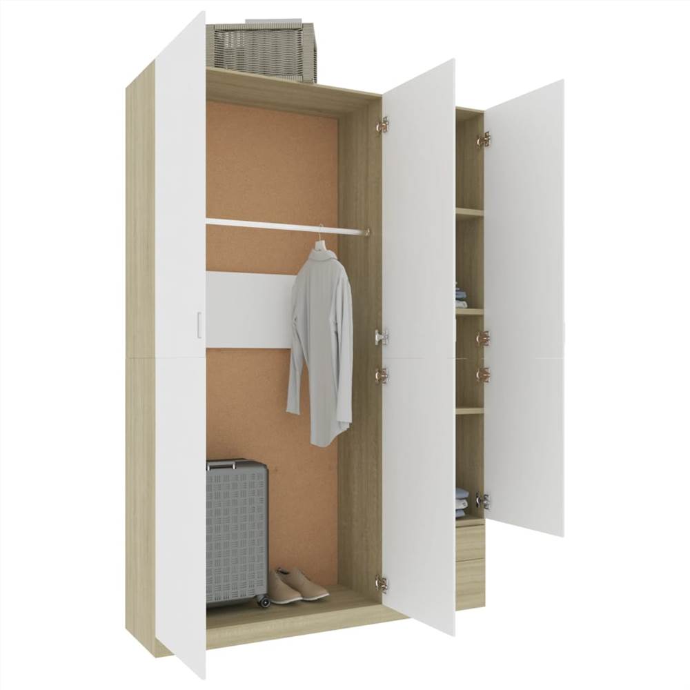 3-Door Wardrobe White and Sonoma Oak 120x50x180 cm Chipboard