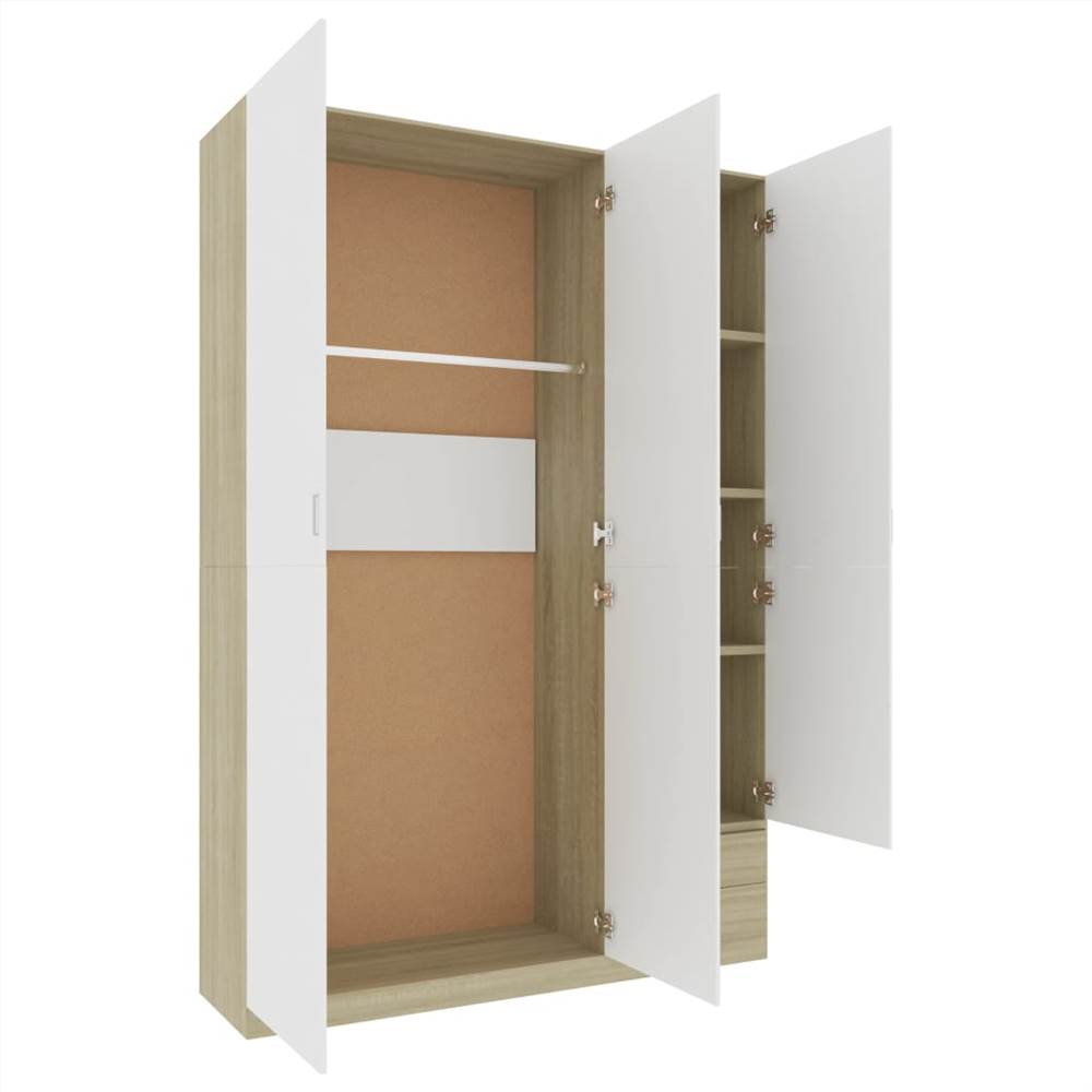 3-Door Wardrobe White and Sonoma Oak 120x50x180 cm Chipboard