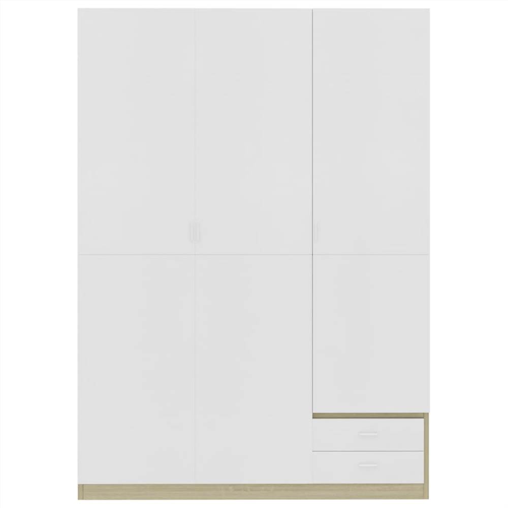 3-Door Wardrobe White and Sonoma Oak 120x50x180 cm Chipboard