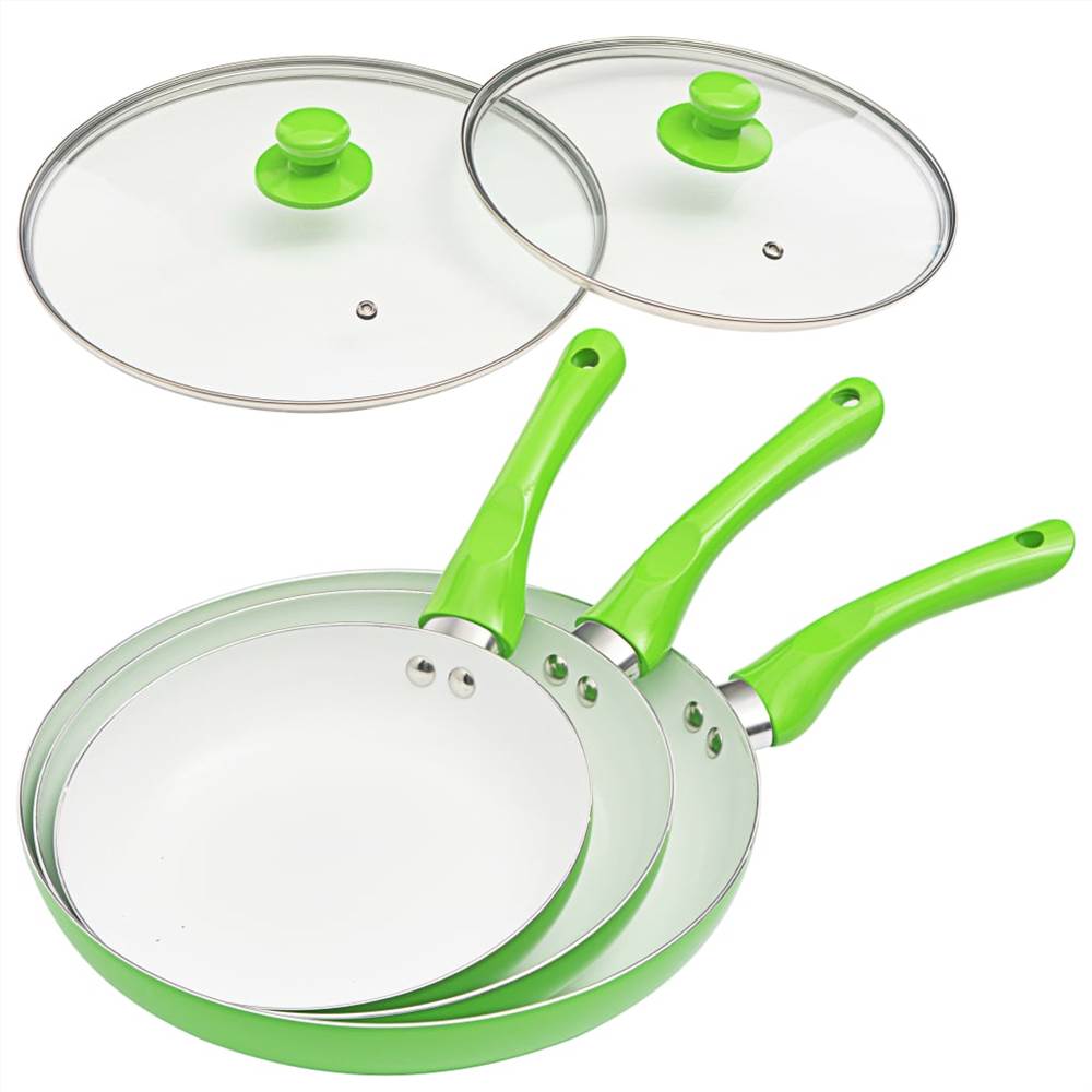5 Piece Frying Pan Set Green Aluminium
