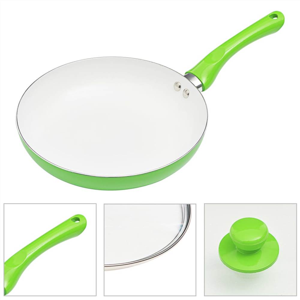 5 Piece Frying Pan Set Green Aluminium