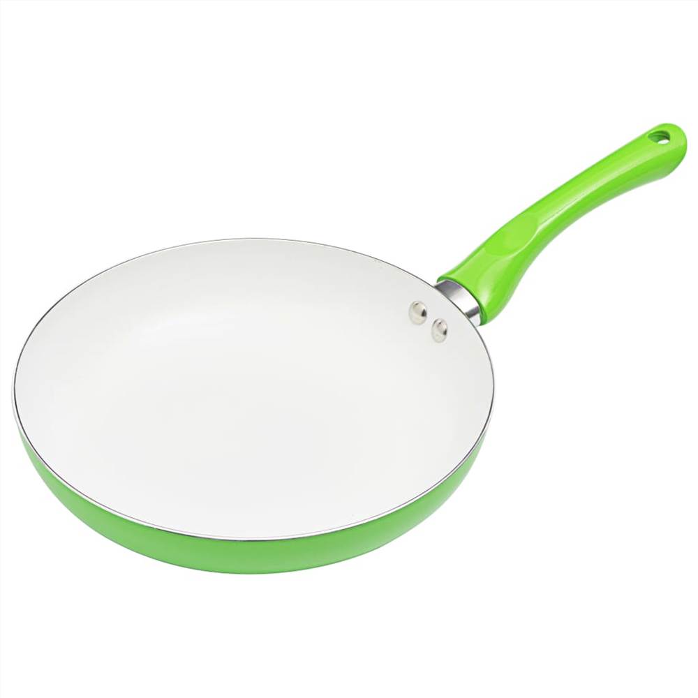 5 Piece Frying Pan Set Green Aluminium