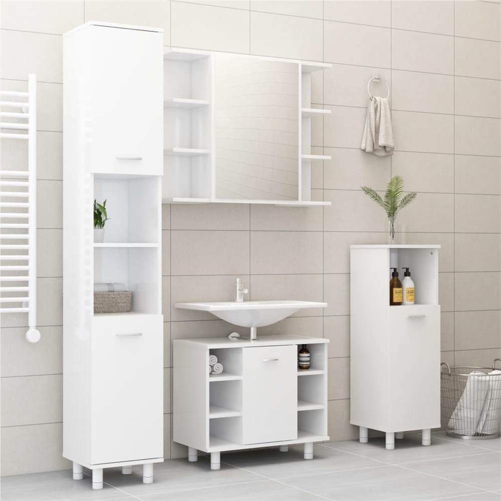 Bathroom Mirror Cabinet High Gloss White 80x20.5x64 cm Chipboard