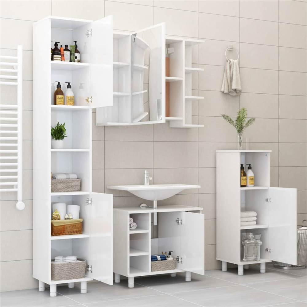 Bathroom Mirror Cabinet High Gloss White 80x20.5x64 cm Chipboard