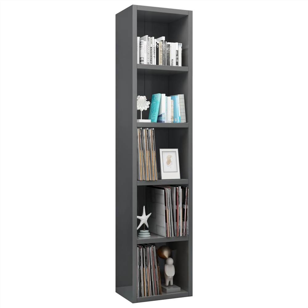 CD Cabinet High Gloss Grey 21x16x93.5 cm Chipboard