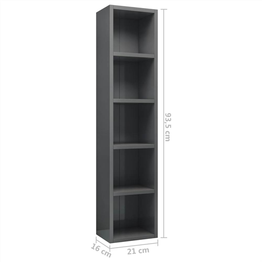 CD Cabinet High Gloss Grey 21x16x93.5 cm Chipboard