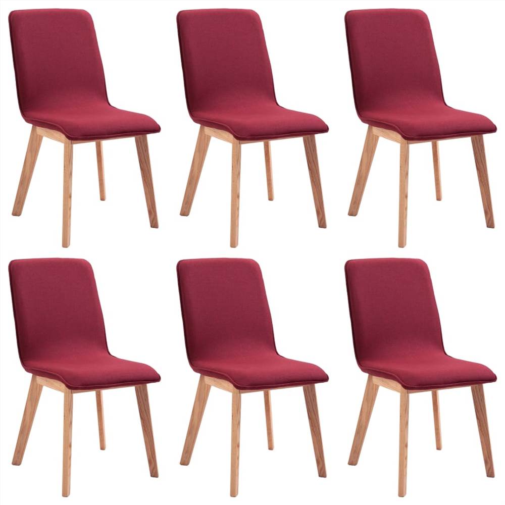 Dining Chairs 6 pcs Red Fabric and Solid Oak Wood