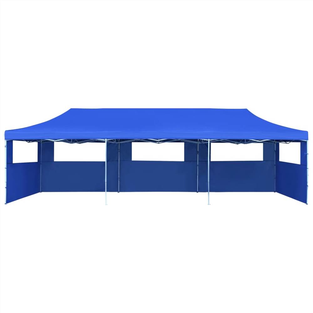 Folding Pop-up Party Tent with 5 Sidewalls 3x9 m Blue