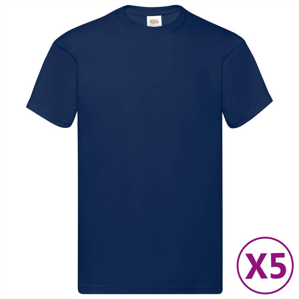 Fruit of the Loom Original T-shirts 5 pcs Navy 5XL Cotton