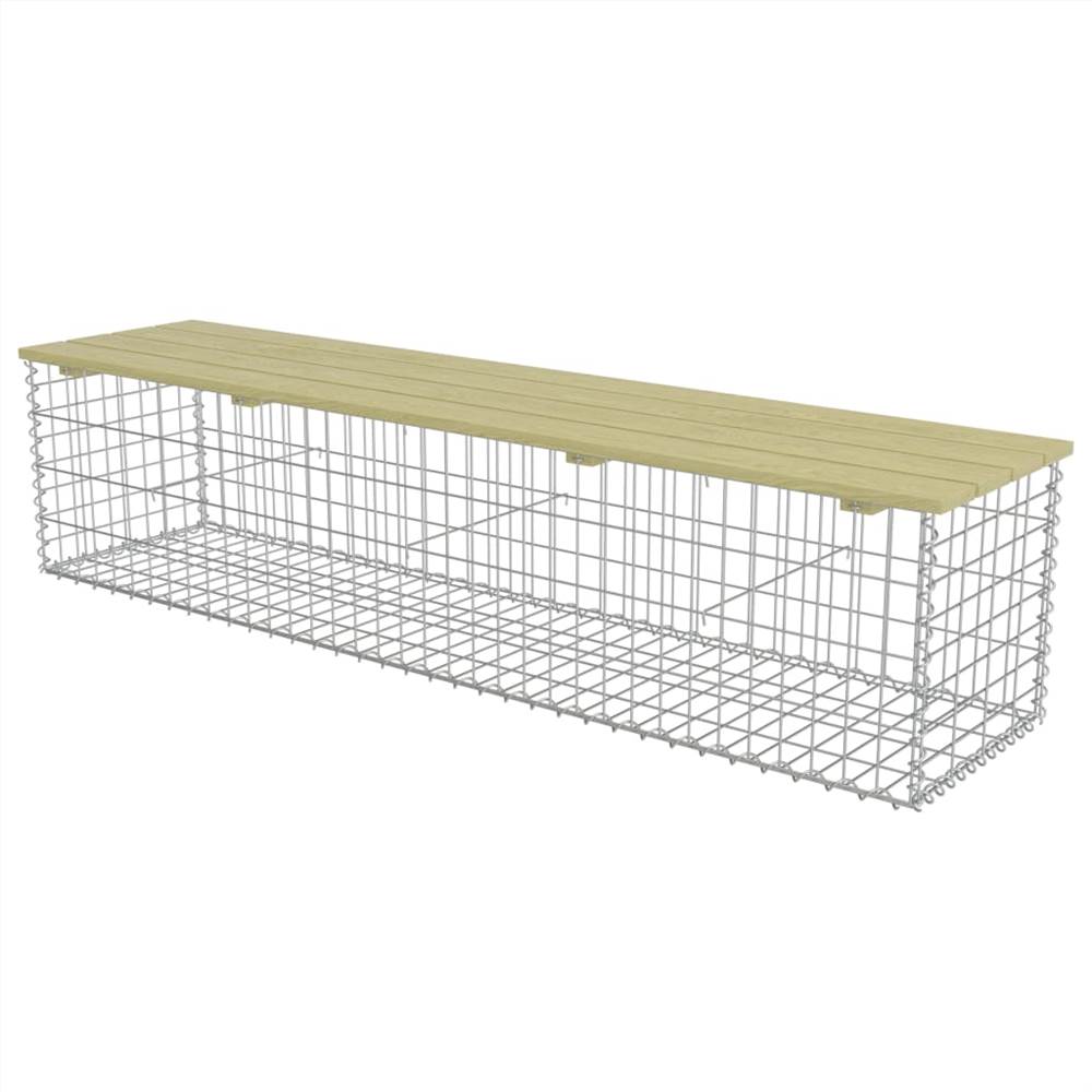 Gabion Bench 170 cm Galvanised Steel and Pinewood