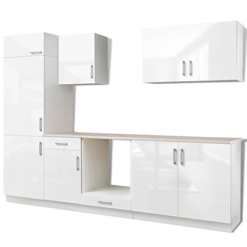 Kitchen Cabinet Built-in Fridge 7 Pieces High Gloss White 270cm